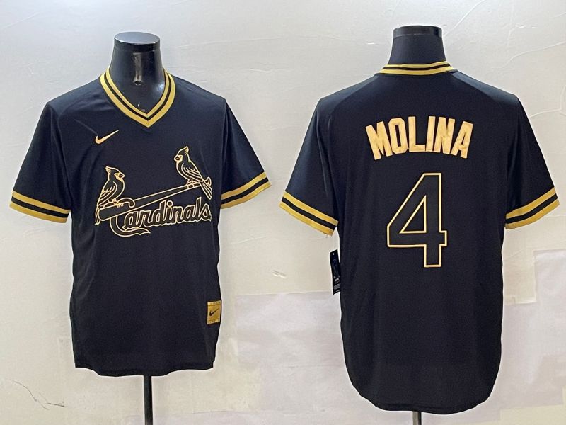 Men St.Louis Cardinals #4 Molina Black Gold Game 2025 Nike MLB Jersey style 1
